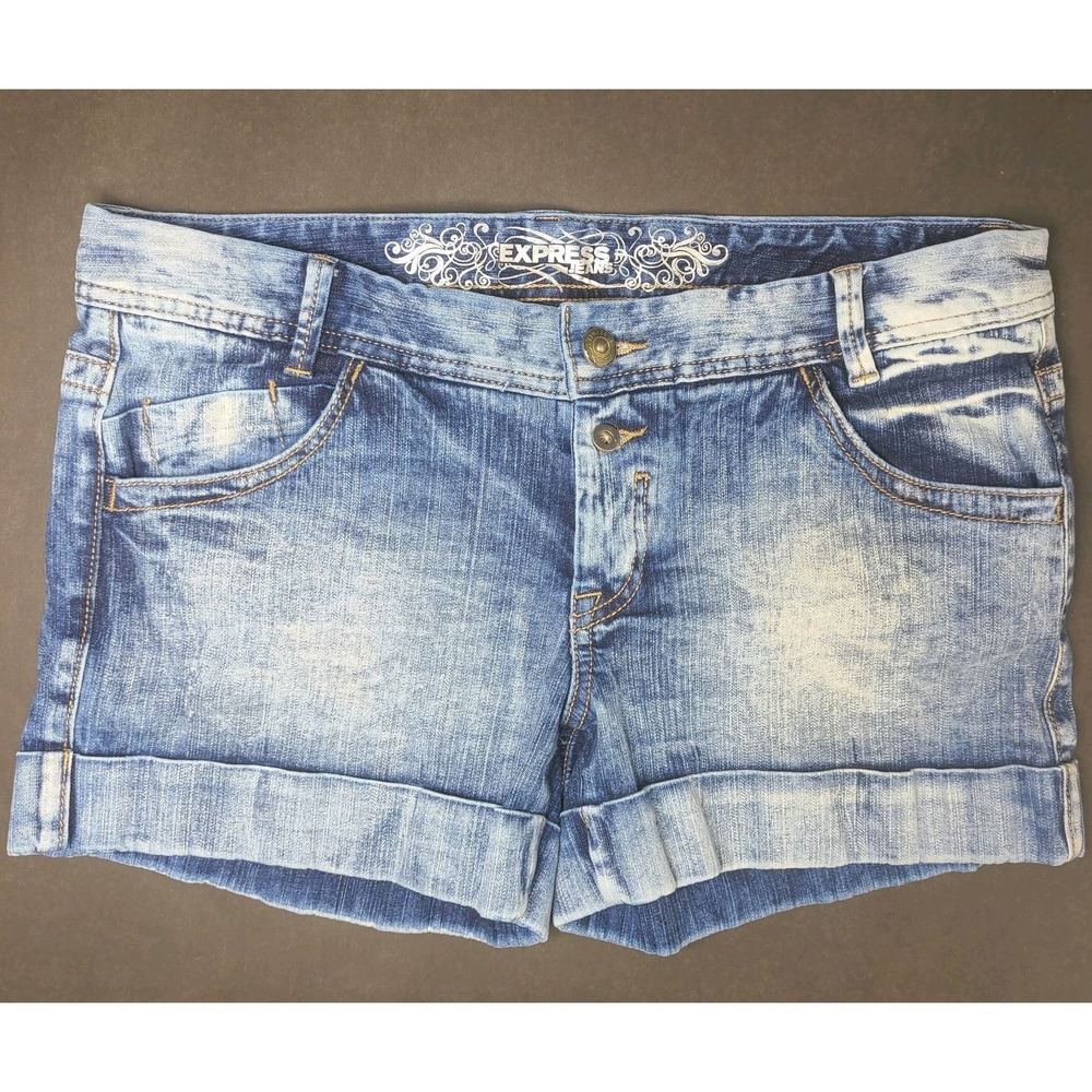 Vtg Express Micro Mini Denim Shorts Sz 10 Womans Embroidered Pocket 4" Inseam
